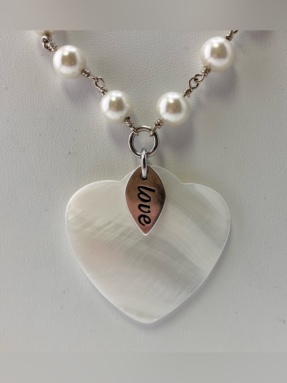 Katia Designs Silver/White Pearl Heart & Dove Layered Necklace NWT - Picture 4 of 7